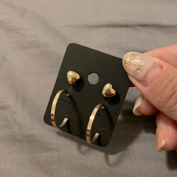 2-pairs gold mini hoops earrings set - Picture 2 of 3